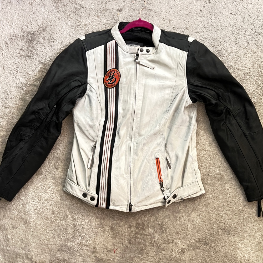 Genuine Leather Harley Davidson Riding Biker Jacket with Embroidery Orange Black